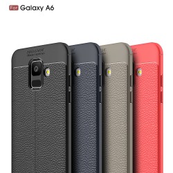 Samsung Galaxy A6 (2018) Удароустойчив Litchi Skin Калъф и Протектор