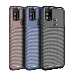 Samsung Galaxy M31 Удароустойчив Carbon Fiber Калъф и Протектор