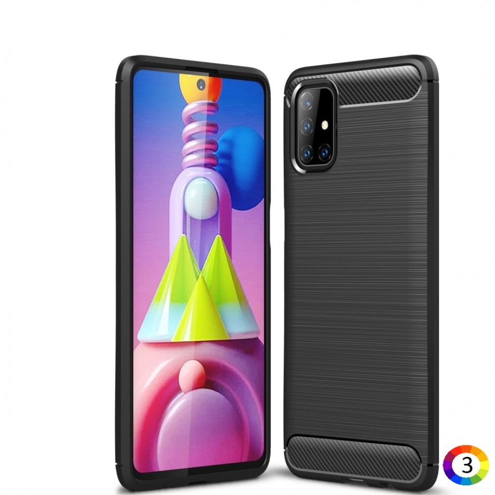 Samsung Galaxy M51 Удароустойчив Carbon Fiber Калъф и Протектор