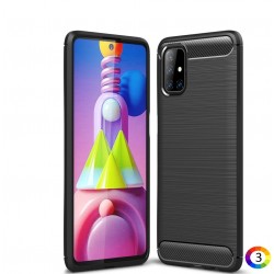 Samsung Galaxy M51 Удароустойчив Carbon Fiber Калъф и Протектор