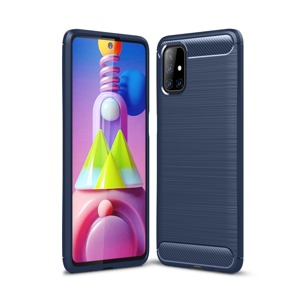 Samsung Galaxy M51 Удароустойчив Carbon Fiber Калъф и Протектор