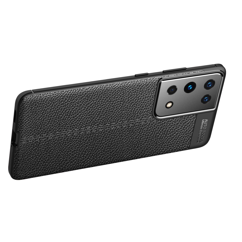 Samsung Galaxy S21 Ultra Удароустойчив Litchi Skin Калъф и Протектор