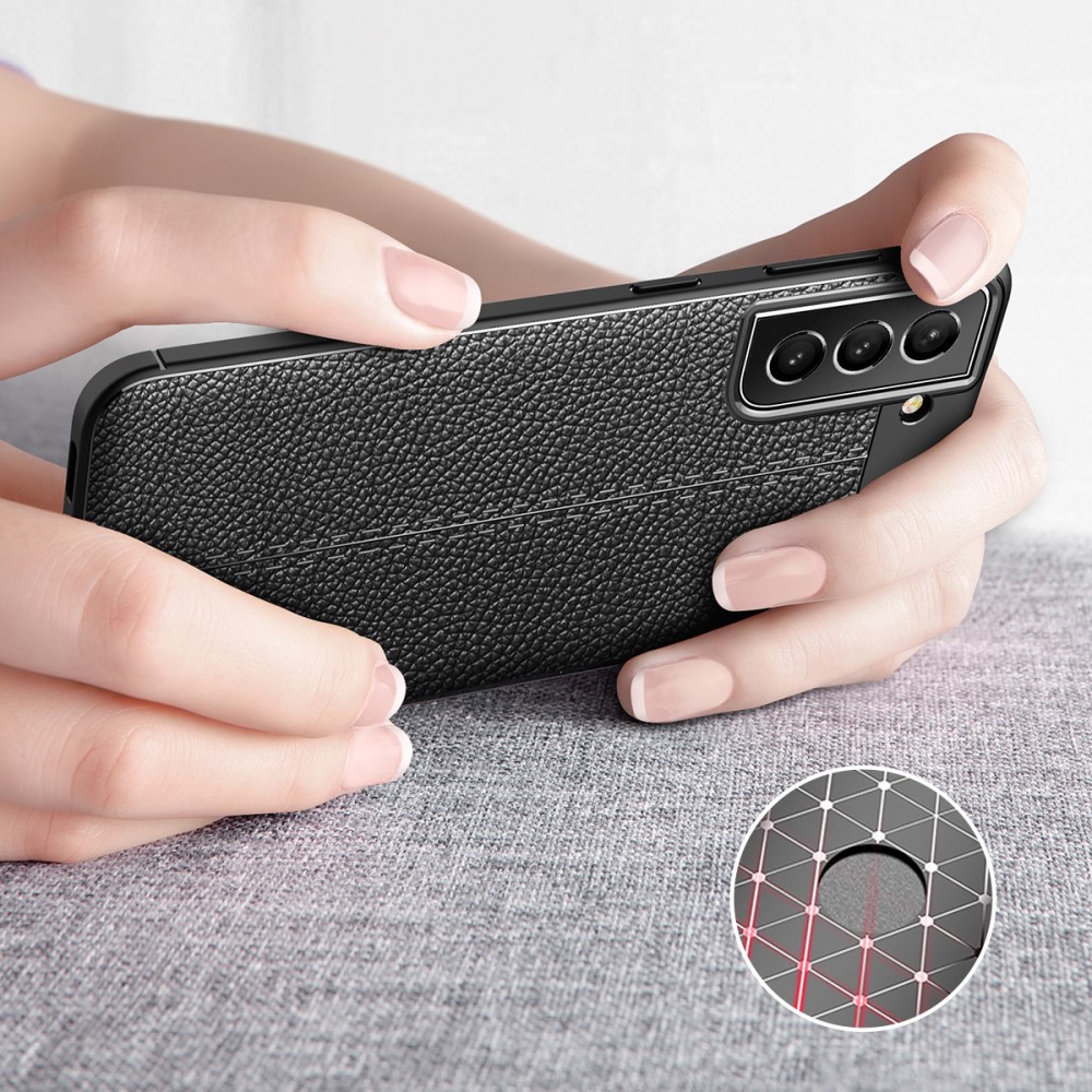 Samsung Galaxy S21 FE Удароустойчив Litchi Skin Калъф и Протектор