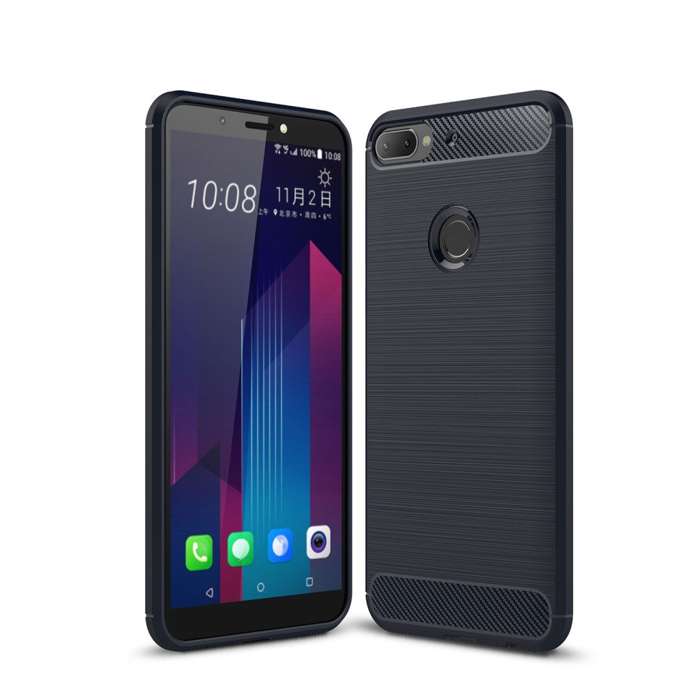 HTC Desire 12+/12 Plus Удароустойчив Carbon Fiber Калъф и Протектор