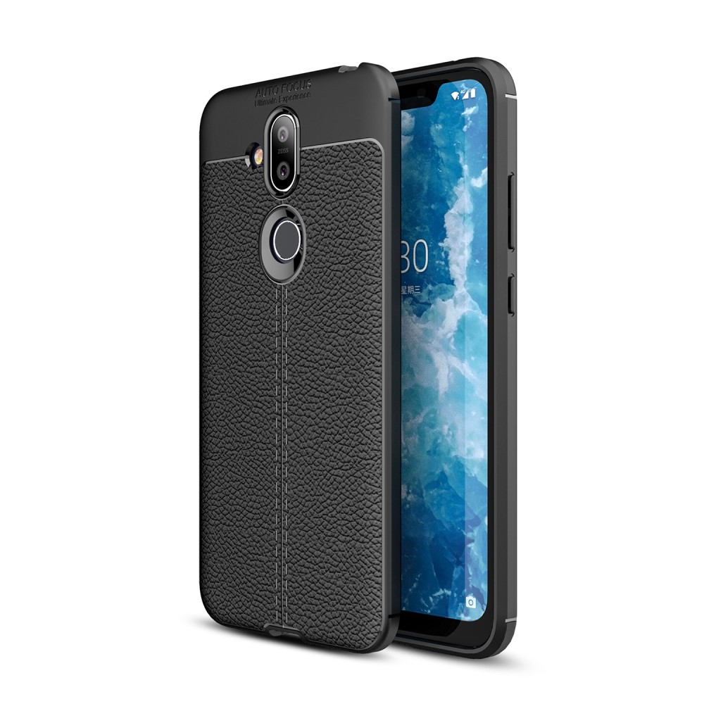 Nokia 8.1 / X7 / 8 2018  Удароустойчив Litchi Skin Калъф и Протектор