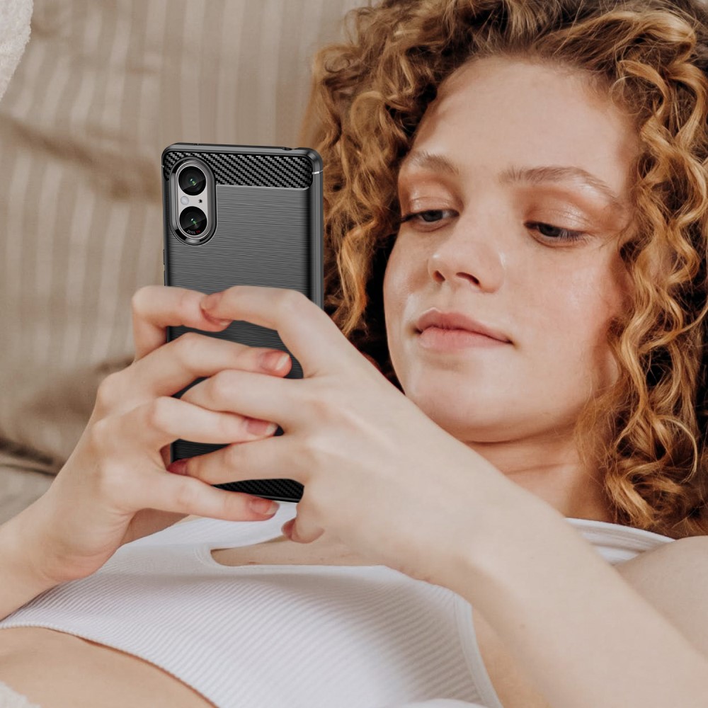 Sony Xperia 5 V Удароустойчив  Carbon Fiber Калъф и Протектор