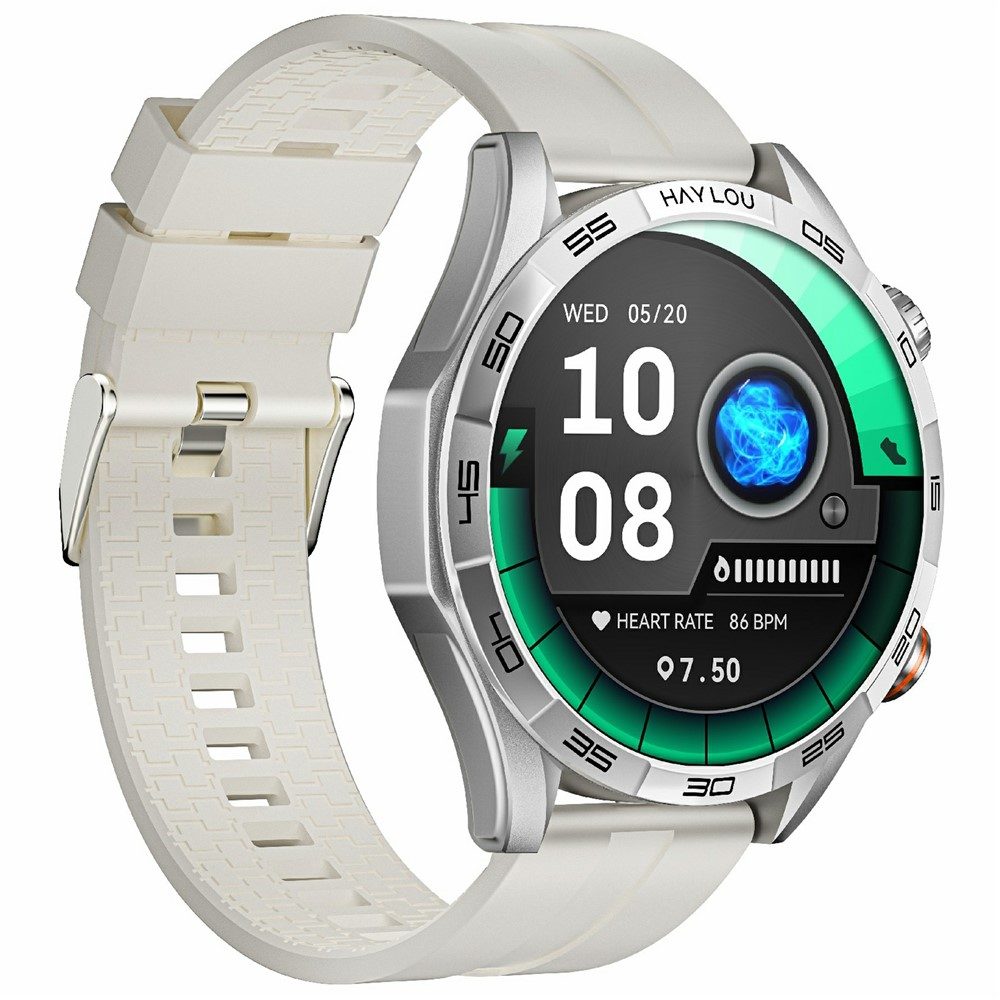 HAYLOU Solar 5 Смарт часовник-1.58" AMOLED, Bluetooth обаждания, NFC, 150+ спорта, 24/7 здравен мониторинг, IP68 (Черен, Бял)