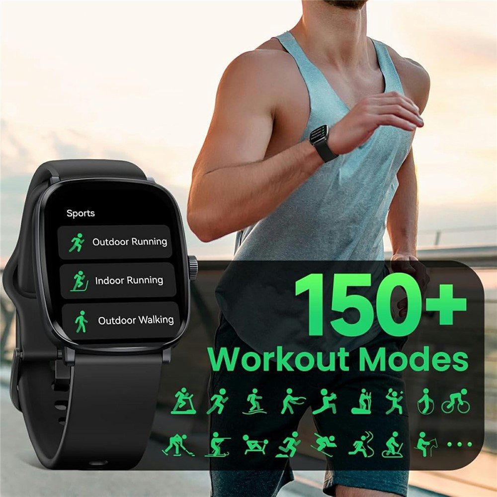Haylou RS5 LS19 Смарт часовник-2.01" AMOLED , Bluetooth повиквания, 150+ спорта, мониторинг на съня и сърдечния ритъм (Черен, Сребрист)