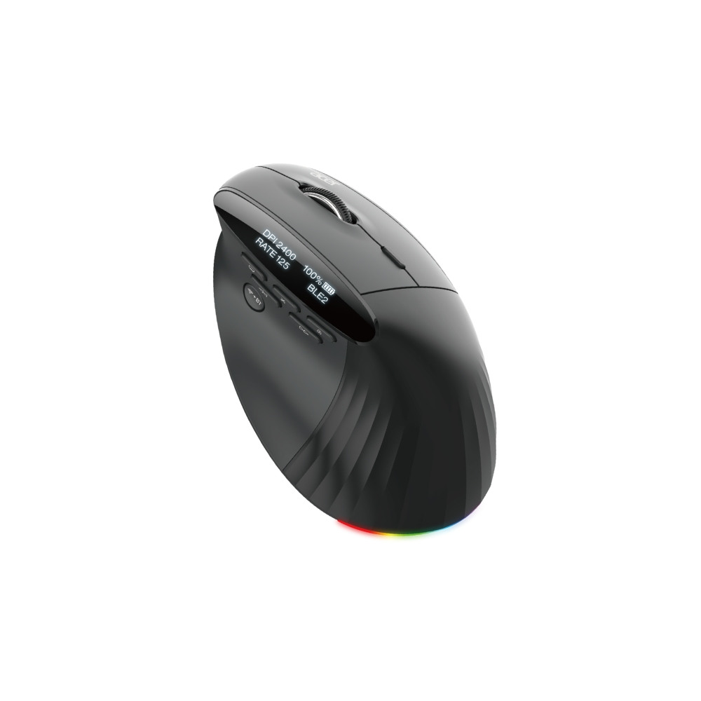 Acer Smart Fit – Безжична мишка, 8000 dpi, 10 бутона, RF 2.4GHz + BT 5.0, RGB - Черен