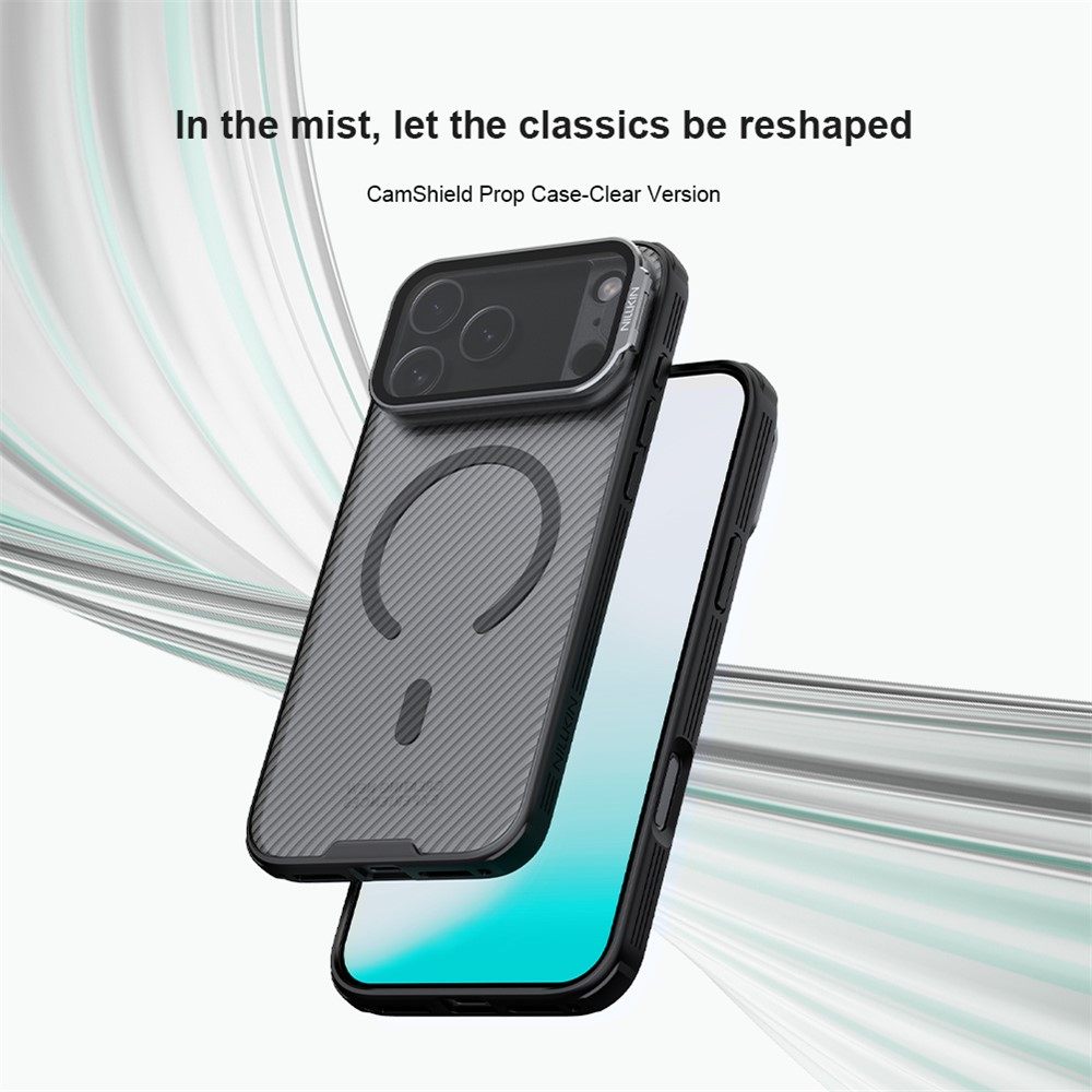 Калъф NILLKIN CamShield Prop Magnetic за iPhone 18 Pro Max / 17 Pro Max Удароустойчив TPU + PC с MagSafe, Прозрачно Капаче-Стойка за Камерата и Скрийн Протектор