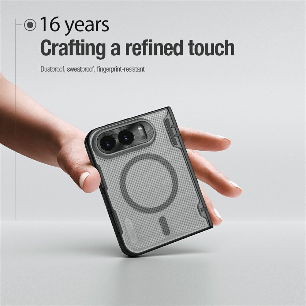 Калъф NILLKIN Super Frosted Shield Fold за iPhone Duo Магнитен Матов PC с Алуминиева Рамка за Камерата и Скрийн Протектор – Черен