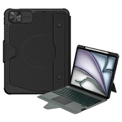 NILLKIN Bumper Combo Pro за iPad Air 13 (2026/2025/2024) Калъф с Отделяща се Bluetooth Клавиатура, Тъчпад и 7-цветна Подсветка – Черен