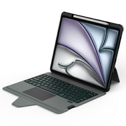 NILLKIN Bumper Combo Pro за iPad Air 13 (2026/2025/2024) Калъф с Отделяща се Bluetooth Клавиатура, Тъчпад и 7-цветна Подсветка – Черен