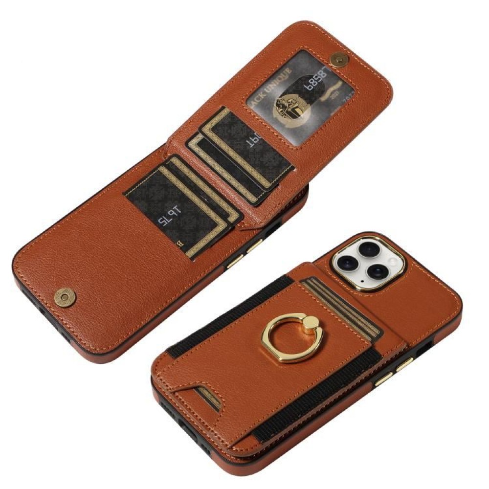 Калъф Тефтер за iPhone 13 Pro Max от PU Кожа + TPU с Портфейл, Халка-Стойка и Скрийн Протектор – Кафяв