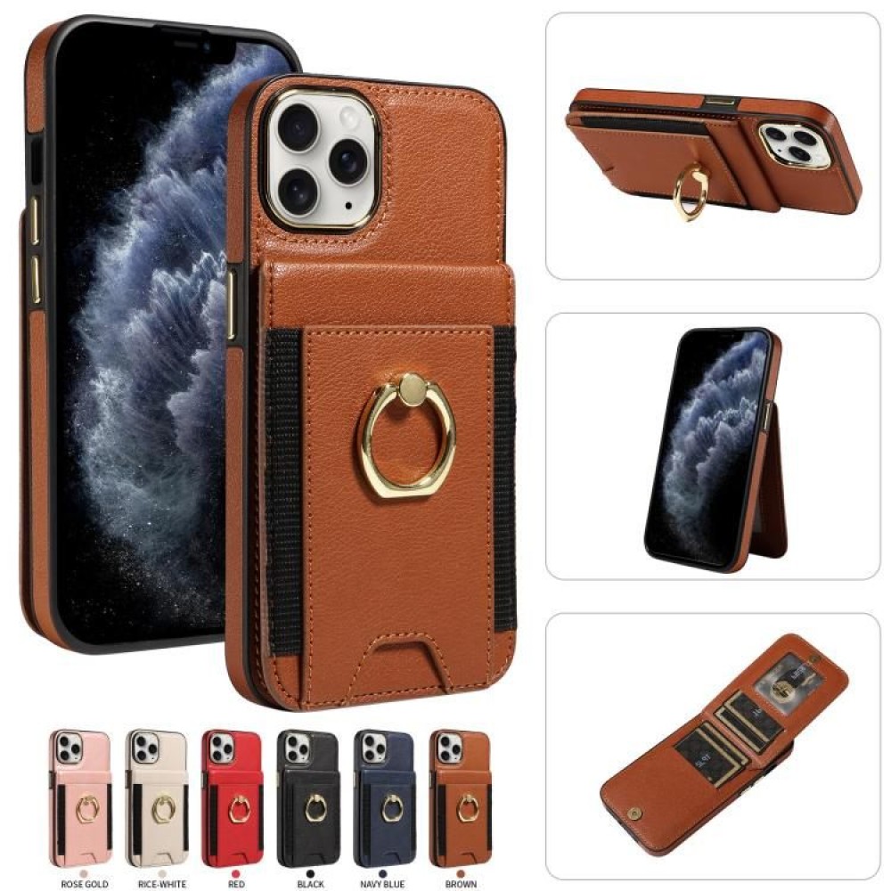 Калъф Тефтер за iPhone 13 Pro Max от PU Кожа + TPU с Портфейл, Халка-Стойка и Скрийн Протектор – Кафяв