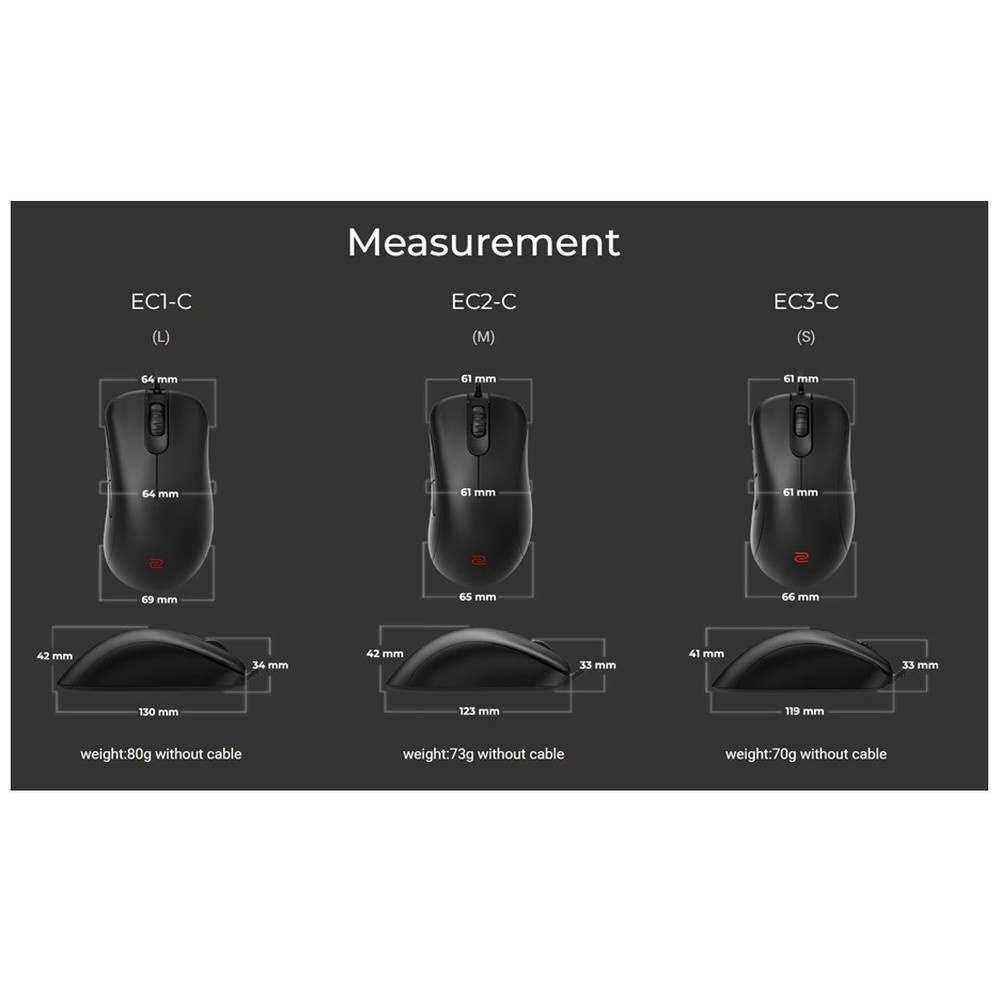 BenQ ZOWIE EC3-CW – Безжична мишка за Esports, 79g, 3200 DPI, 1000 Hz, 5 бутона, Driverless - Черен