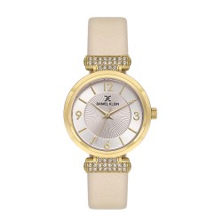 Daniel Klein DK.1.13967-3 – Дамски, Кварц, 40mm, Бежова кожа, Кристали, 3 ATM - Premium