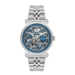 Мъжки Автоматичен Часовник Daniel Klein Skeleton DK.1.14467-4 с Видим Баланс, Стоманена Верижка и Синьо-Сив Циферблат