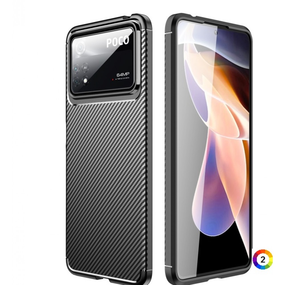 Xiaomi Poco X4 Pro 5G Удароустойчив Carbon Fiber Калъф и Протектор