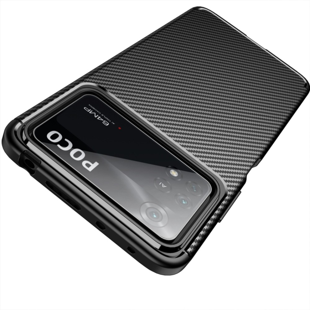 Xiaomi Poco X4 Pro 5G Удароустойчив Carbon Fiber Калъф и Протектор
