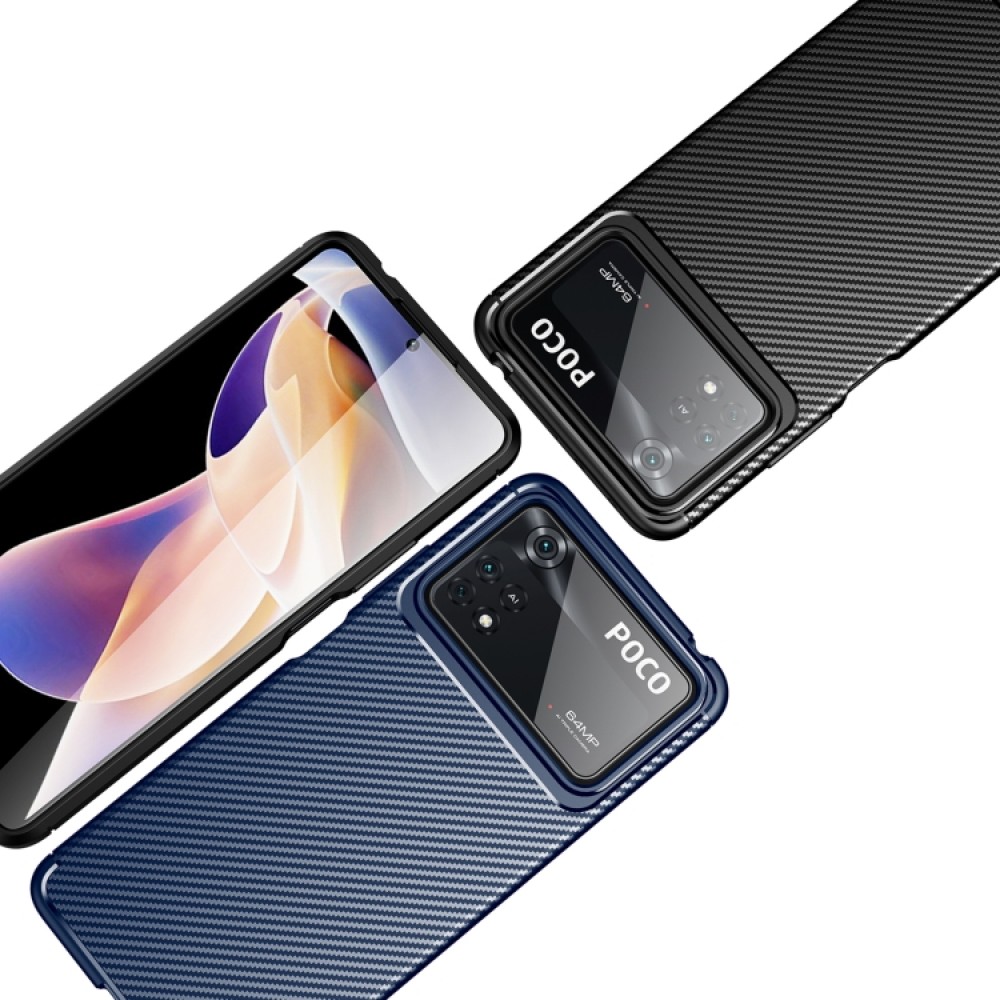 Xiaomi Poco X4 Pro 5G Удароустойчив Carbon Fiber Калъф и Протектор