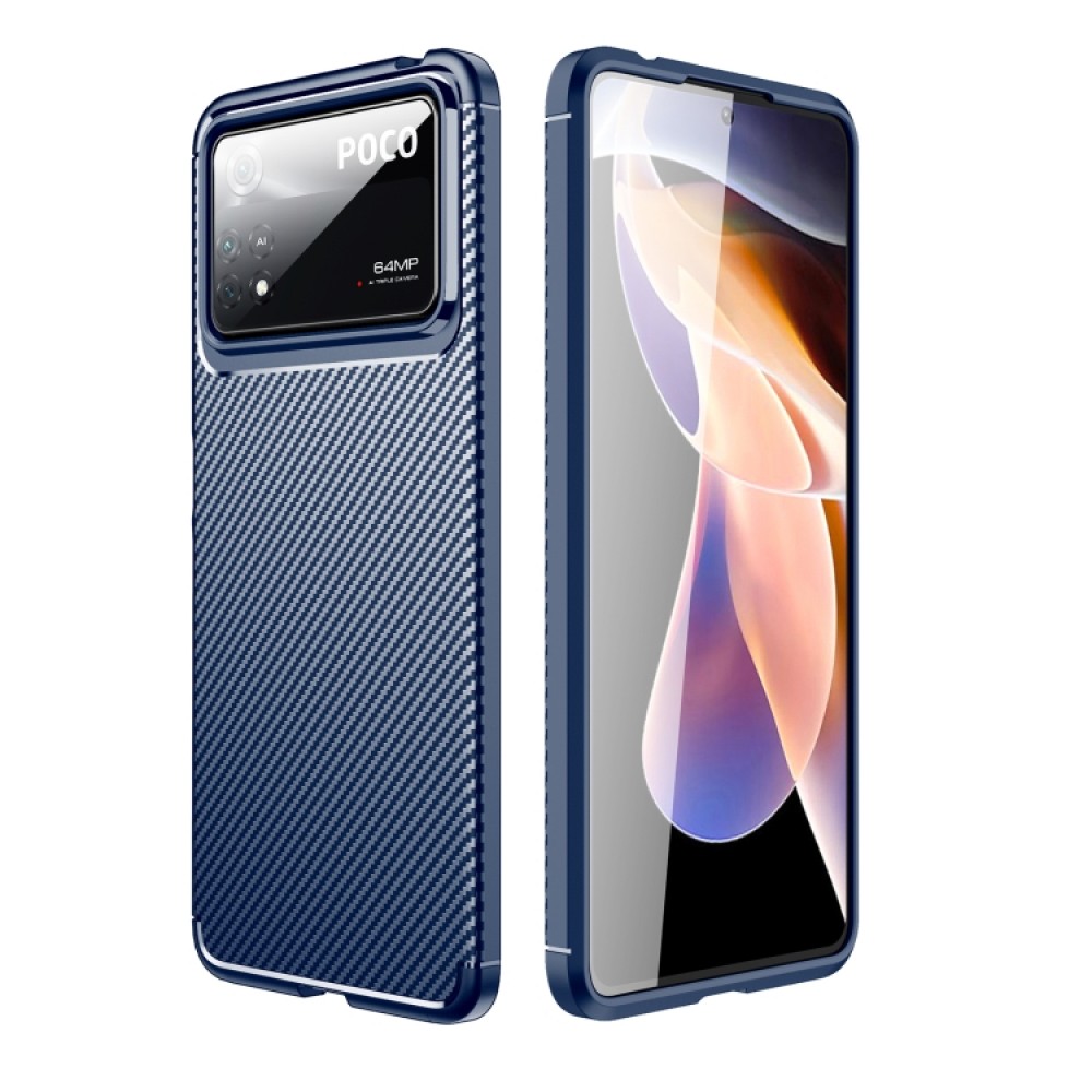 Xiaomi Poco X4 Pro 5G Удароустойчив Carbon Fiber Калъф и Протектор