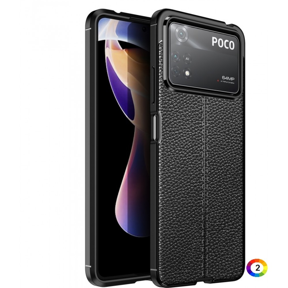 Xiaomi Poco X4 Pro 5G Удароустойчив Litchi Skin Калъф и Протектор