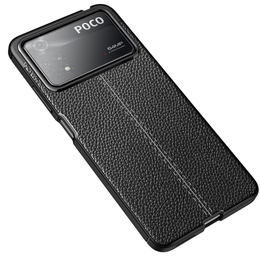 Xiaomi Poco X4 Pro 5G Удароустойчив Litchi Skin Калъф и Протектор