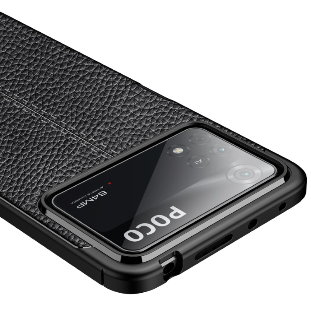 Xiaomi Poco X4 Pro 5G Удароустойчив Litchi Skin Калъф и Протектор