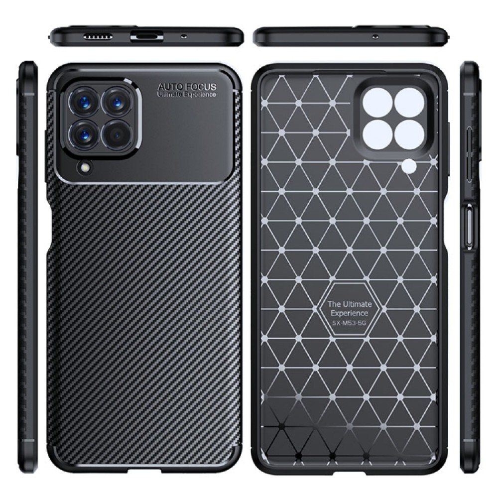 Samsung Galaxy M53 5G Удароустойчив Carbon Fiber Калъф и Протектор