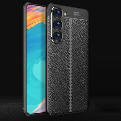 Samsung Galaxy S23 5G Удароустойчив Litchi Skin Калъф и Протектор