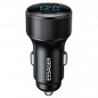 ESSAGER PD 45W зарядно за кола адаптер с дисплей, USB-A, Type-C - черен/сив