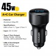 ESSAGER PD 45W зарядно за кола адаптер с дисплей, USB-A, Type-C - черен/сив