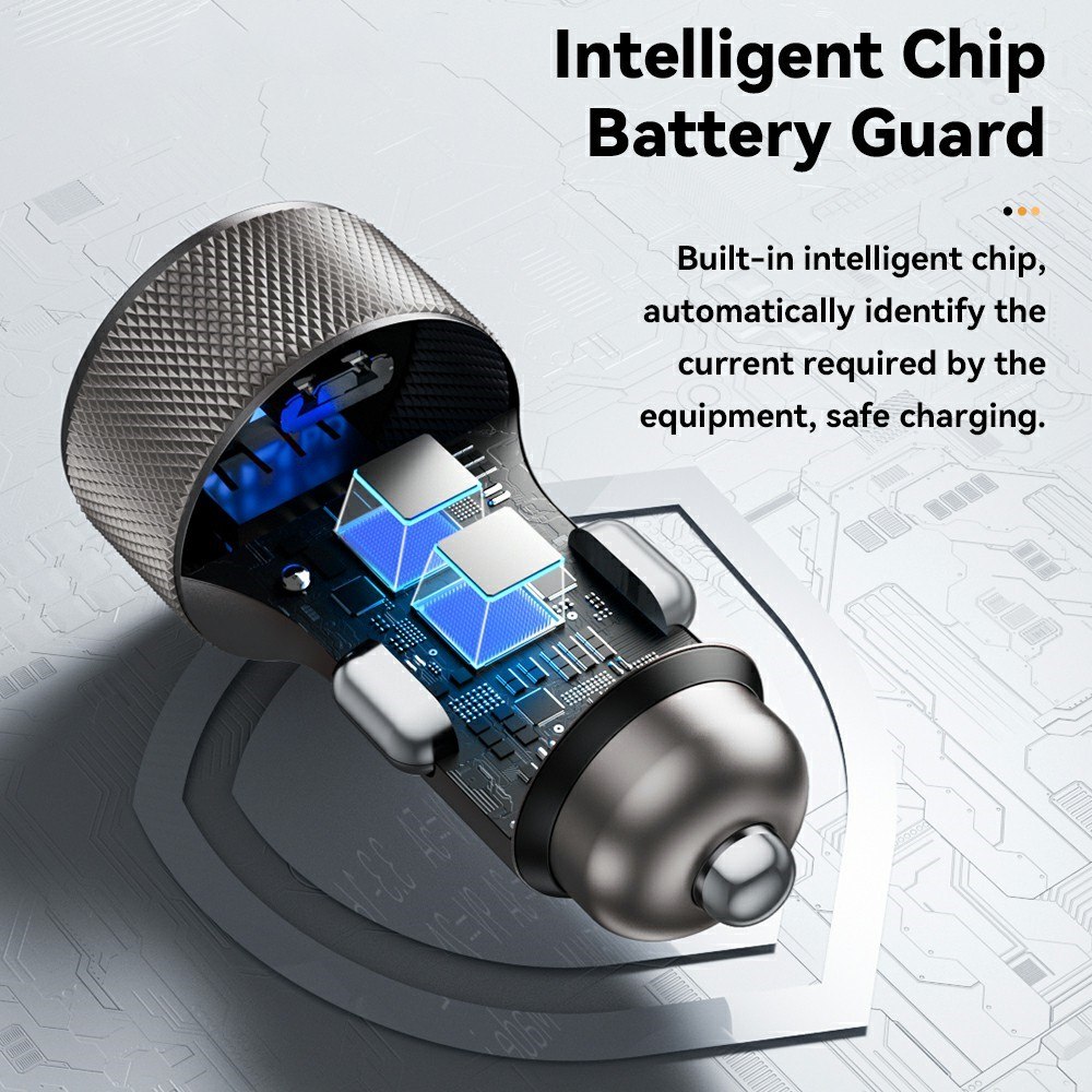 ESSAGER PD 45W зарядно за кола адаптер с дисплей, USB-A, Type-C - черен/сив