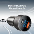 ESSAGER PD 45W зарядно за кола адаптер с дисплей, USB-A, Type-C - черен/сив