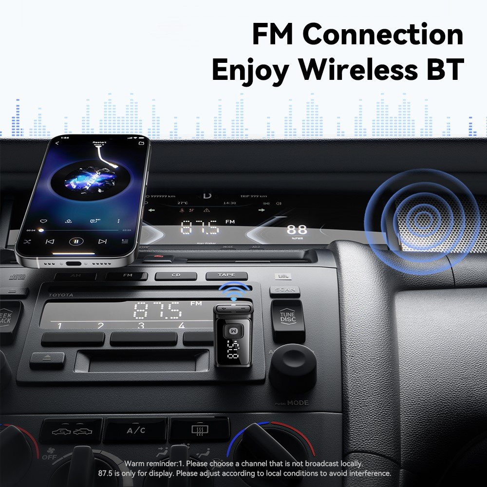 ESSAGER Bluetooth FM Трансмитер за Автомобил с Вграден Микрофон и HD Разговори
