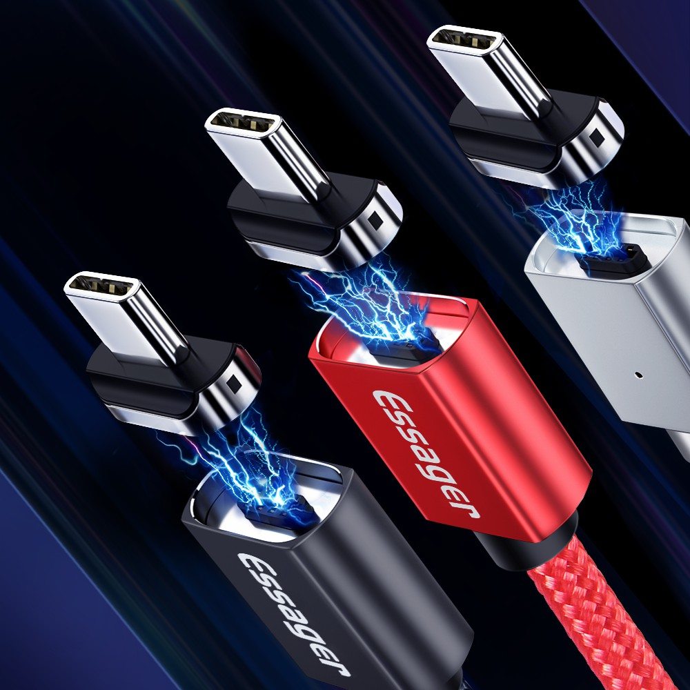 ESSAGER 3 в 1 Магнитен Кабел Lightning / Type-C / Micro USB 3A за Бързо Зареждане 1 м