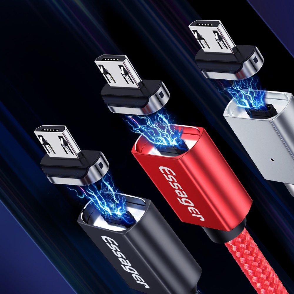 ESSAGER 3 в 1 Магнитен Кабел Lightning / Type-C / Micro USB 3A за Бързо Зареждане 1 м