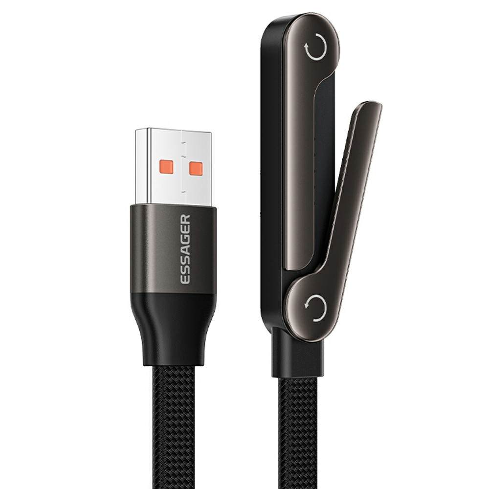 ESSAGER USB-A към Type-C L-Shape Кабел за Данни и зареждане 7A 100W с Поставка за Игри 1 м