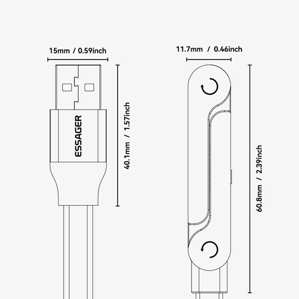 ESSAGER USB-A към Type-C L-Shape Кабел за Данни и зареждане 7A 100W с Поставка за Игри 1 м