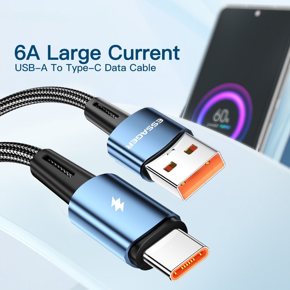 ESSAGER USB към Type-C Кабел 120W за Бързо Зареждане и Данни 1 м