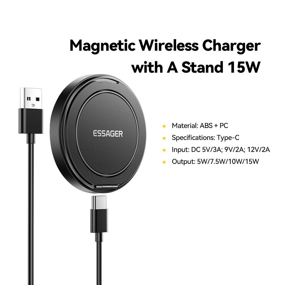 ESSAGER ES-WC18 Магнитно Безжично Зарядно със Стойка 15W за iOS и Android
