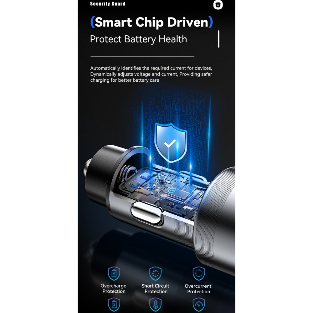 ESSAGER PD 45W зарядно за кола, 3 порта, Type-C, iP, USB-A - черен/сив