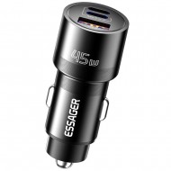 ESSAGER PD 45W зарядно за кола, 3 порта, Type-C, iP, USB-A - черен/сив