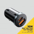 ESSAGER ES-CC12 30W зарядно за кола, USB-A, Type-C, ултралек - черен
