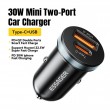 ESSAGER ES-CC12 30W зарядно за кола, USB-A, Type-C, ултралек - черен