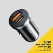 ESSAGER ES-CC12 30W зарядно за кола, USB-A, Type-C, ултралек - черен