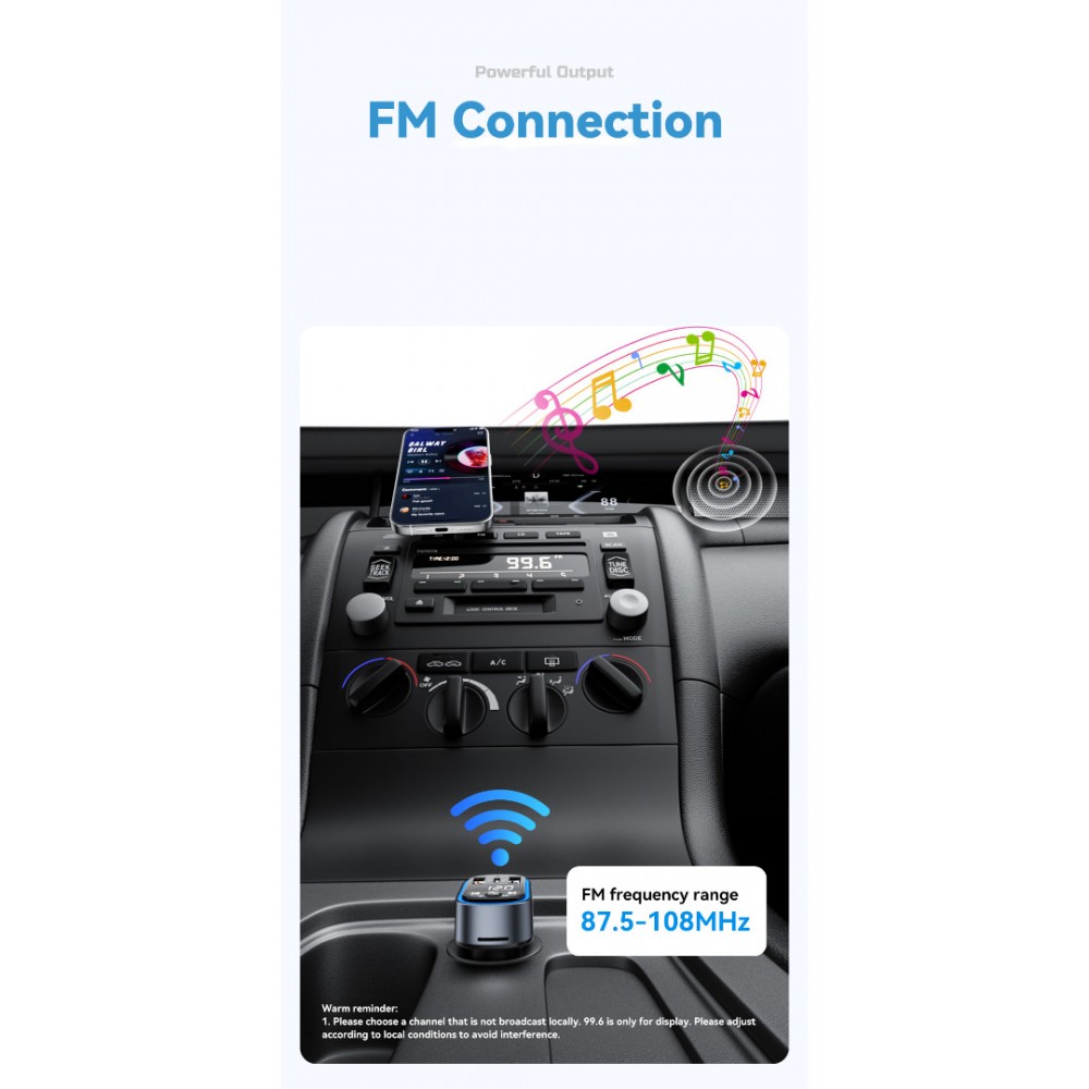 ESSAGER ECCFM-CT0G-P 35W PD Автомобилно Зарядно с FM Трансмитер, Bluetooth 5.3 и USB-A + Type-C