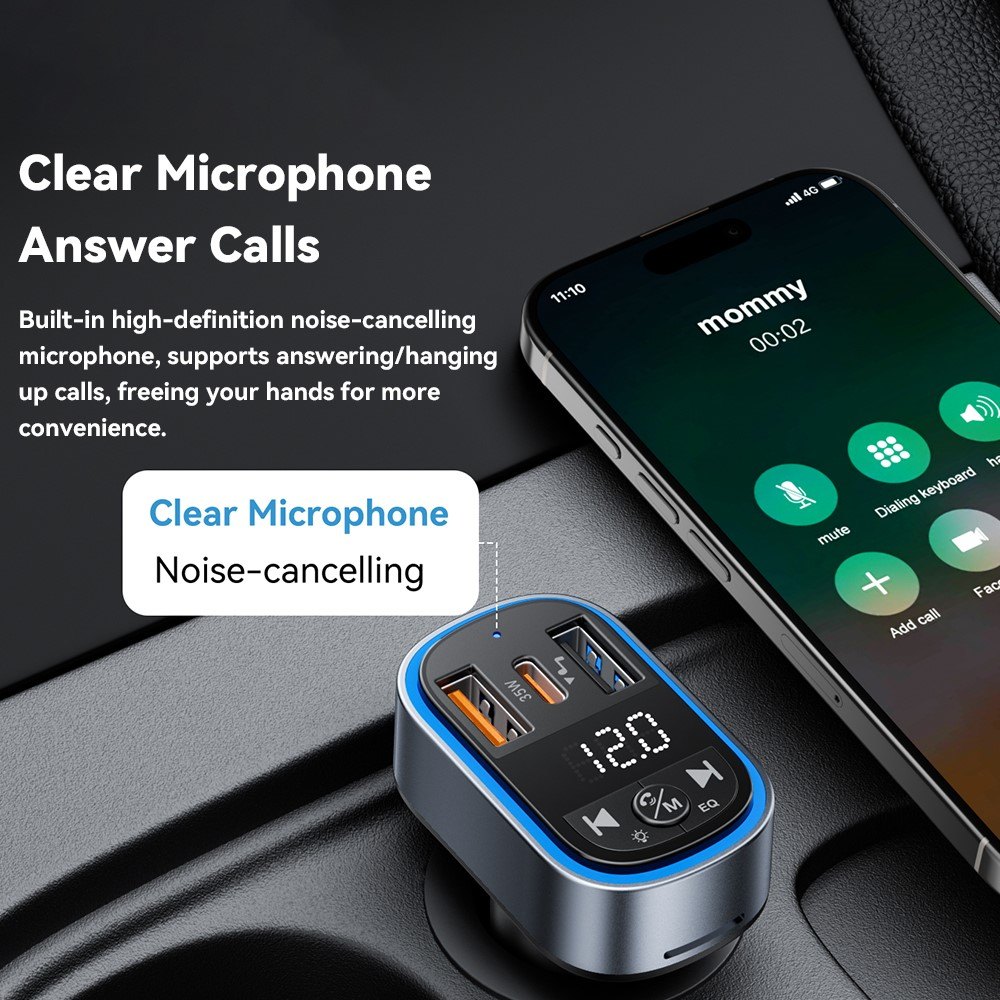 ESSAGER ECCFM-CT0G-P 35W PD Автомобилно Зарядно с FM Трансмитер, Bluetooth 5.3 и USB-A + Type-C