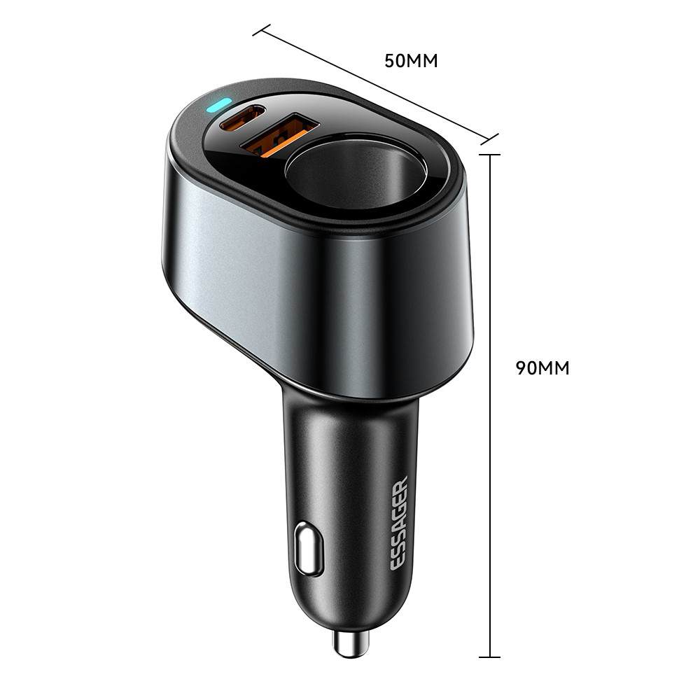 ESSAGER 120W зарядно за кола с разклонител, USB-A, Type-C, 85W запалка - черен
